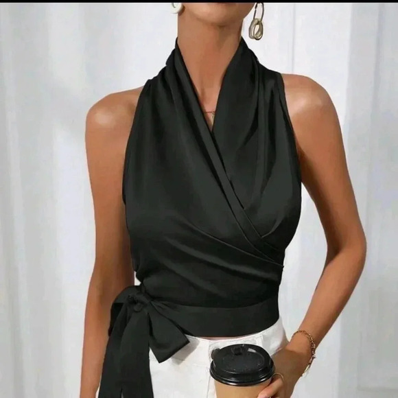 Solid Knot Side Wrap Blouse - Picture 1 of 6